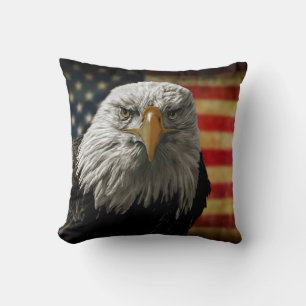 American Bald Eagle on Grunge Flag Throw Pillow