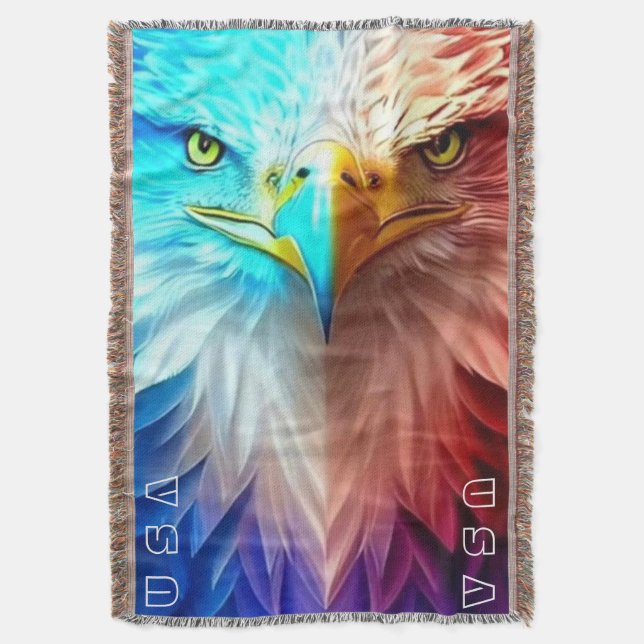 American Bald Eagle Patriotic Personalized Throw Blanket (Front Vertical)