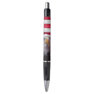 American Bald eagle portrait and flag Pen