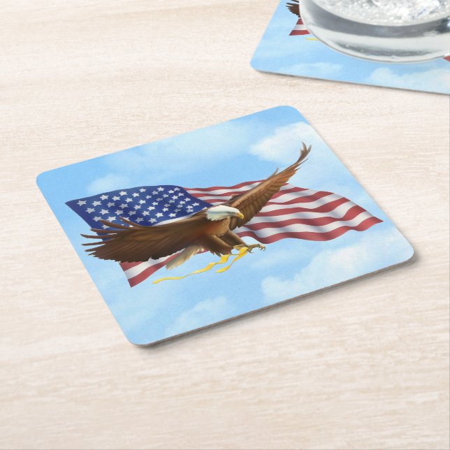 American Bald Eagle Square Paper Coaster (Angled)