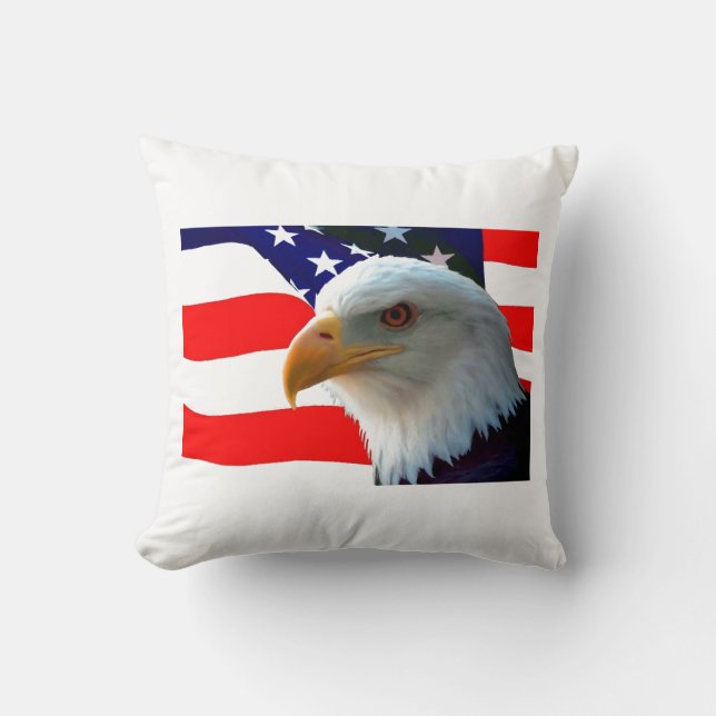 American Bald Eagle & U.S. Flag Throw Pillow (Front)