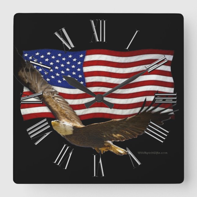 American Bald Eagle & US Flag Horloge d'art patrio (Recto)