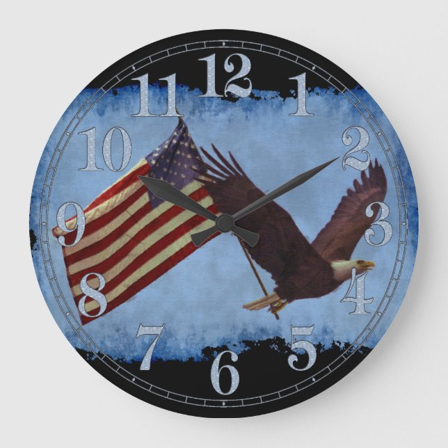 American Bald Eagle & US Flag Horloge d'art patrio (Recto)