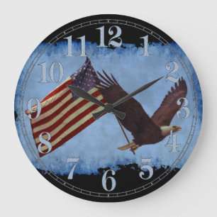 American Bald Eagle & US Flag Patriotic Art Clock