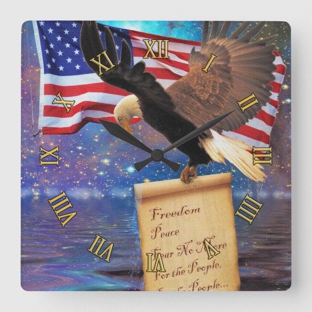 American Bald Eagle & US Flag Patriotisme Horloge  (Recto)