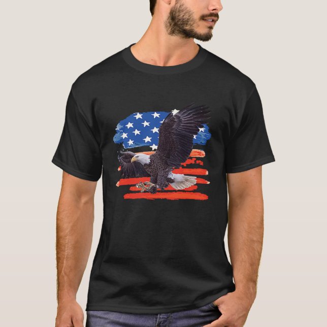 American Bald Eagle USA Flag  4th of July Eagle Fl T-Shirt (Front)