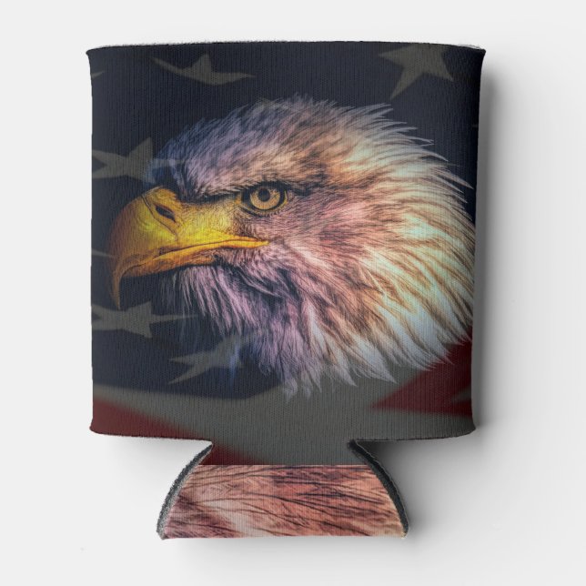 American Bald Eagle With Flag Can Cooler (Front)