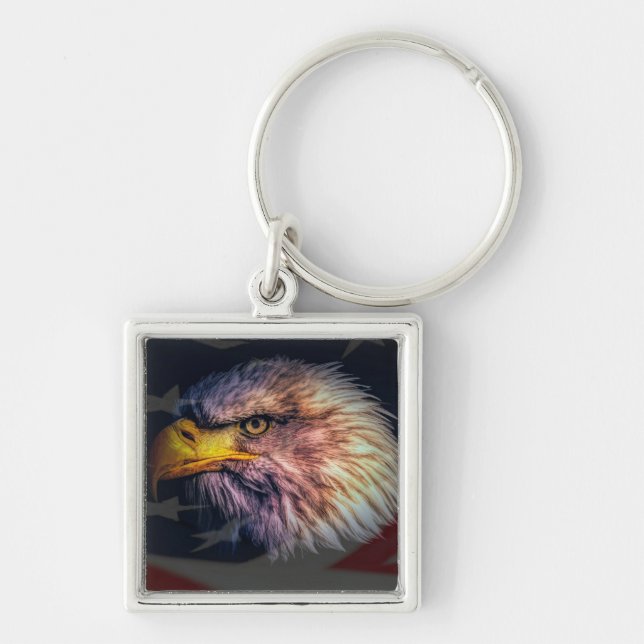 American Bald Eagle With Flag Keychain (Front)