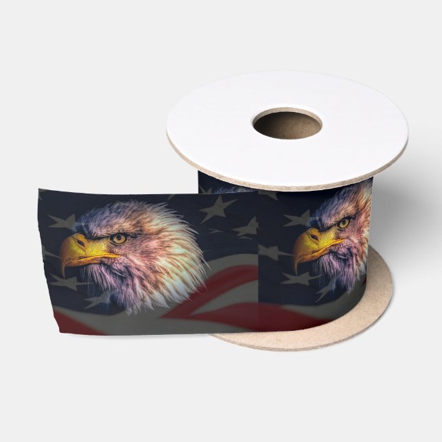 American Bald Eagle With Flag Satin Ribbon (Spool)