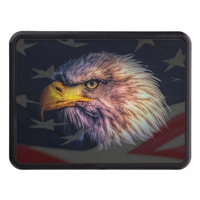 American Bald Eagle With Flag Trailer Hitch Cover (Front)