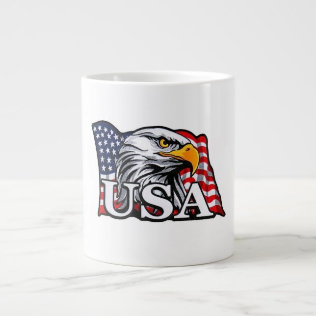 American Bald Eagle with USA Flag – Patriotic USA  Large Coffee Mug (Front)