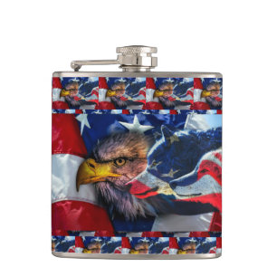 American Bald Eagle Wolf Flag Patriotic Hip Flask