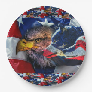 American Bald Eagle Wolf Flag Patriotic Paper Plate
