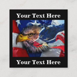 American Bald Eagle Wolf Flag Square Business Card