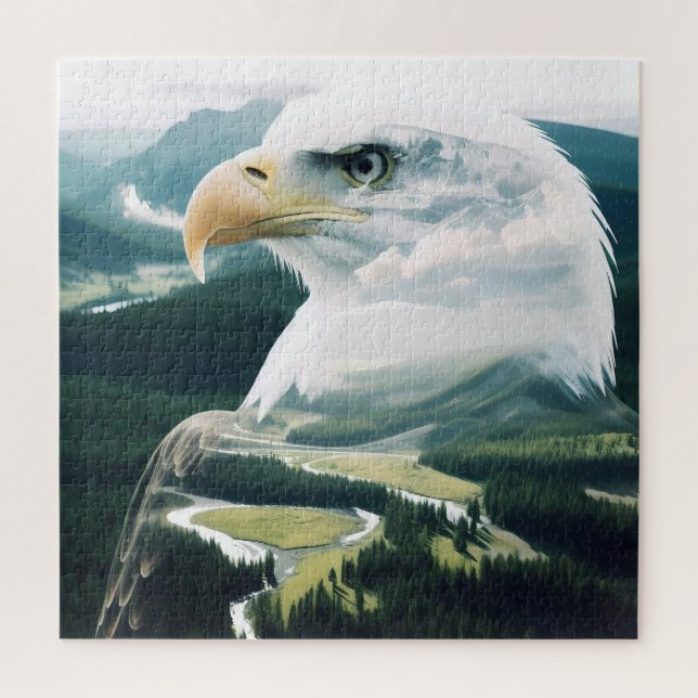 American Bald Eagle Yellowstone NP Landscape River Jigsaw Puzzle (Vertical)