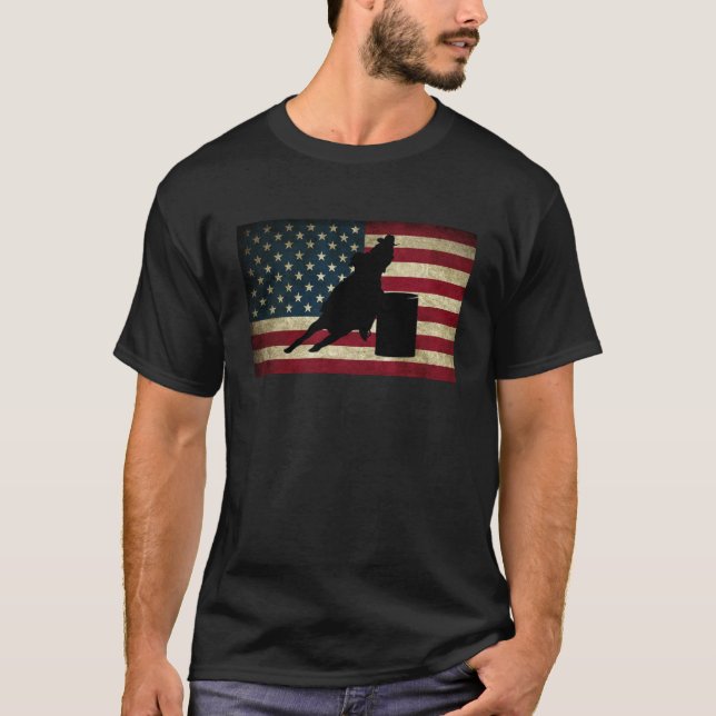 American Barrel Racing Female with Flag T-Shirt (Front)
