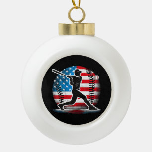 American Baseball Player Batter With United States Ceramic Ball Christmas Ornament