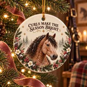 American Bashkir Curly Horse Rustic Christmas  Ceramic Ornament