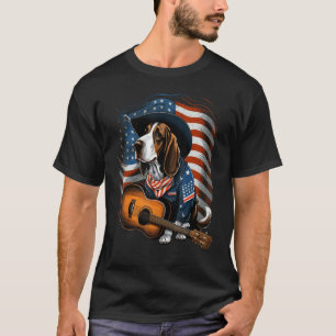 American Basset Hound Guitar USA County Music T-Shirt