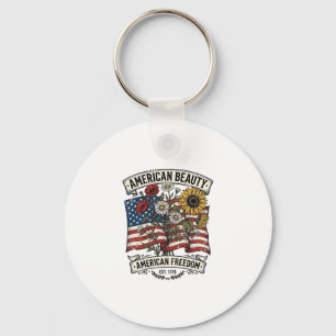 American Beauty Floral Flag Patriotic Keychain