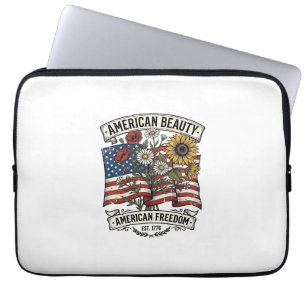 American Beauty Floral Flag Patriotic Laptop Sleeve