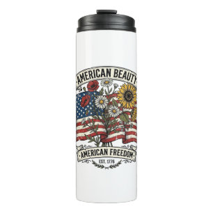 American Beauty Floral Flag Patriotic Thermal Tumbler