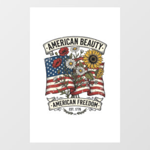 American Beauty Floral Flag Patriotic Window Cling