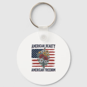 American Beauty Freedom Floral Flag Keychain