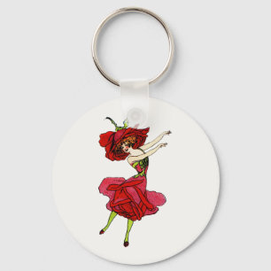 American Beauty Rose, Whimsical Flowers Book Art Keychain