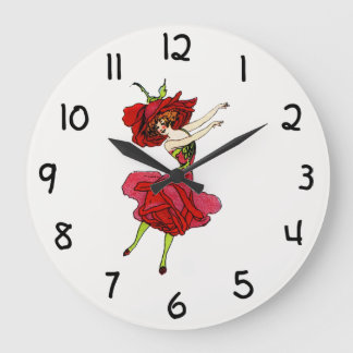 American Beauty Rose, Whimsical Flowers Book Art Large Clock