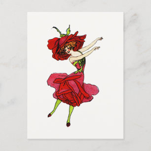 American Beauty Rose, Whimsical Flowers Book Art Postcard