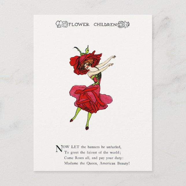 American Beauty Rose, Whimsical Flowers Book Art Postcard (Front)