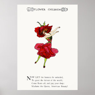 American Beauty Rose, Whimsical Flowers Book Art Poster