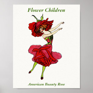 American Beauty Rose, Whimsical Flowers Book Art Poster
