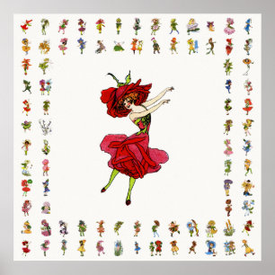 American Beauty Rose, Whimsical Flowers Book Art Poster