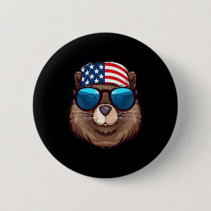American Beaver With Usa Flag Independence Day 2 Inch Round Button