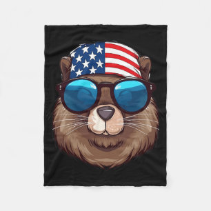 American Beaver With Usa Flag Independence Day  Fleece Blanket