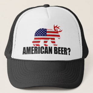 American Beer?  US Flag Bear With Antlers Hat