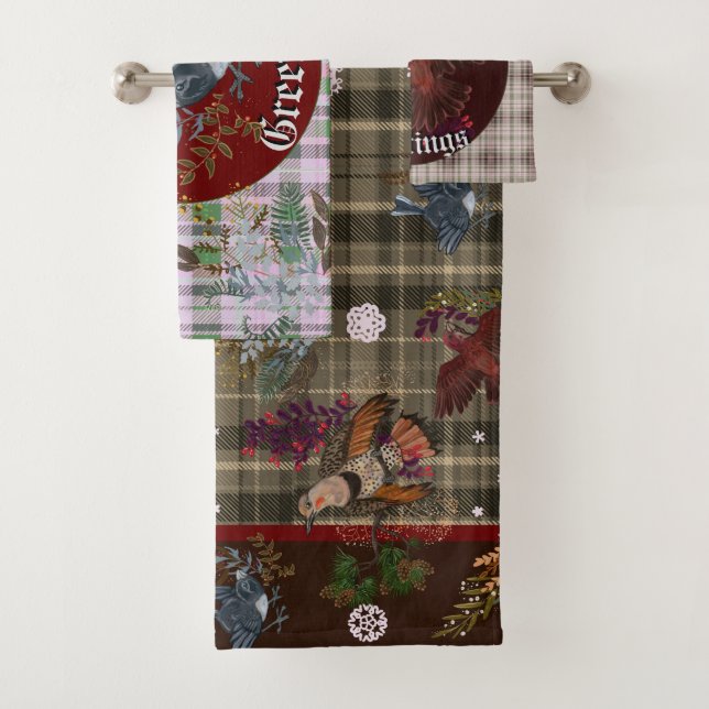 American Bird Woodland Christmas pattern  Bath Towel Set (Insitu)