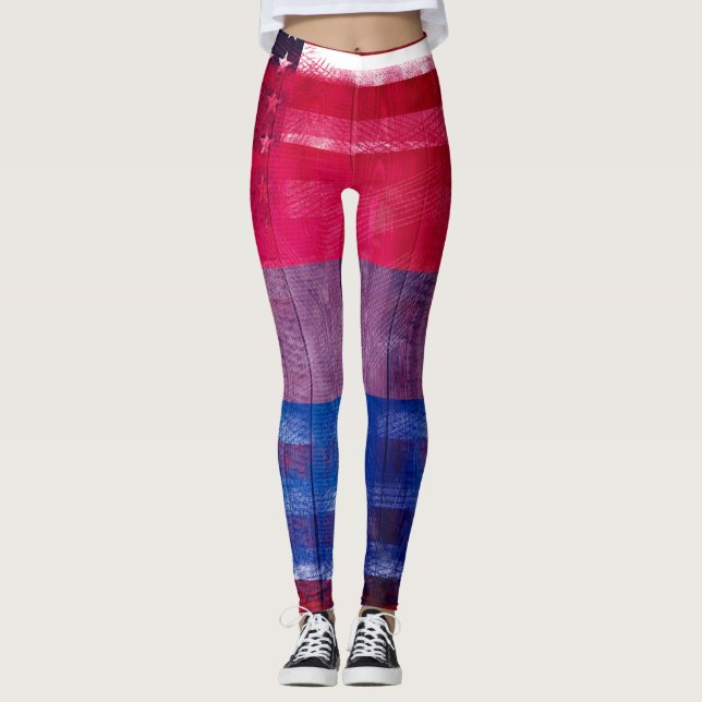 American Bisexual Pride Flag | Wood & Paintstrokes Leggings (Front)