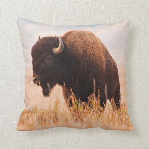 American Bison (Bison Bison) Herd In Teton 2 Throw Pillow