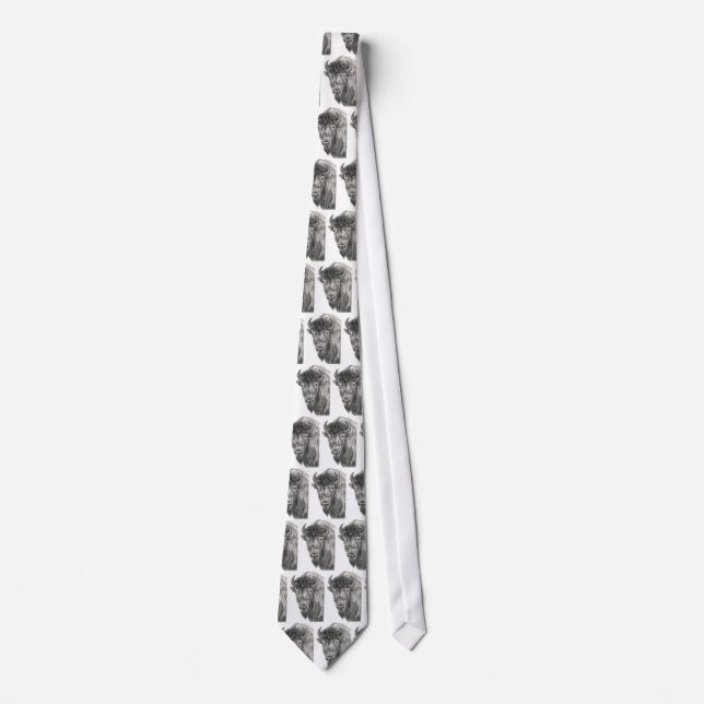 American Bison Buffalo Wildlife Charcoal Art Tie (Front)