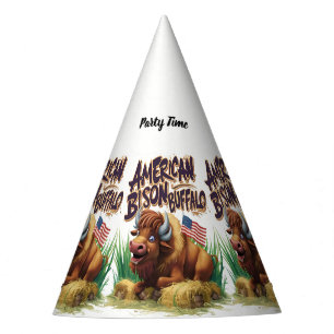 American Bison Buffalo With American Flag Party Hat