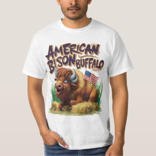 American Bison Buffalo With American Flag T-Shirt