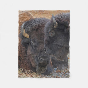 American Bison Bull & Cow Bonded Pair Fleece Blanket
