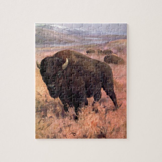 American Bison by CE Swan, Vintage Buffalo Animals Jigsaw Puzzle (Vertical)