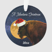 American Bison, Full Moon and Santa Hat Ornamen