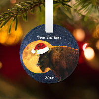 American Bison, Full Moon and Santa Hat