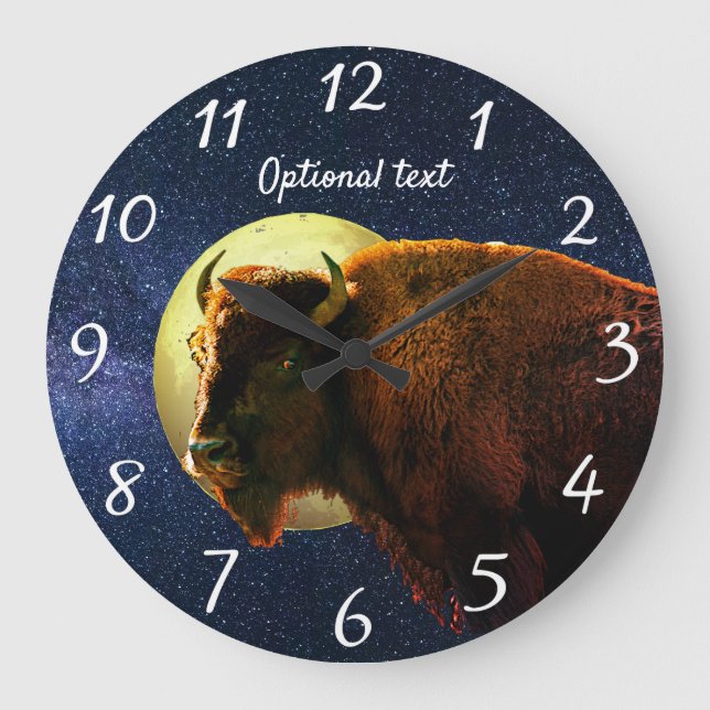 American Bison, Full Moon and Starry Night  Large Clock (Front)