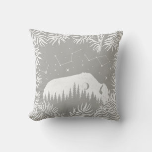 American Bison Grey White Stars Galaxy Tropical Throw Pillow